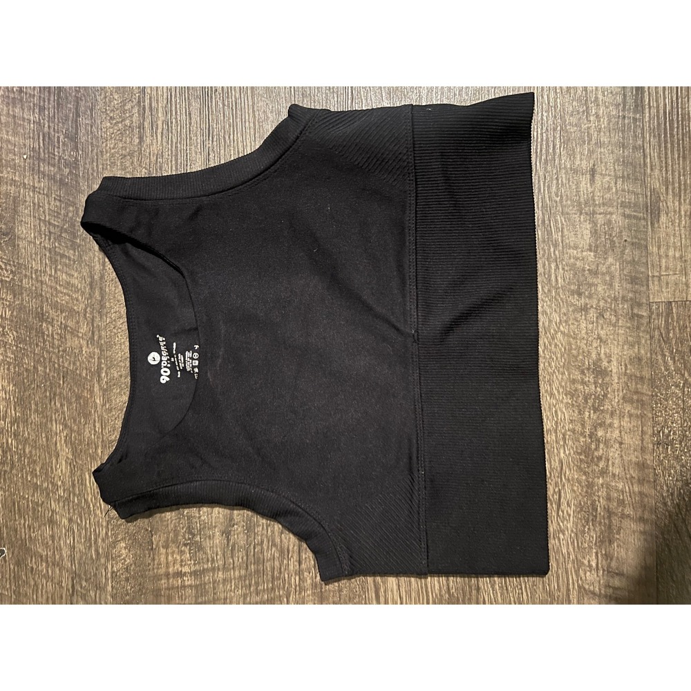 90 Degree by Reflex Womens Tank Top Ribbed Seamless Crop Black Size M